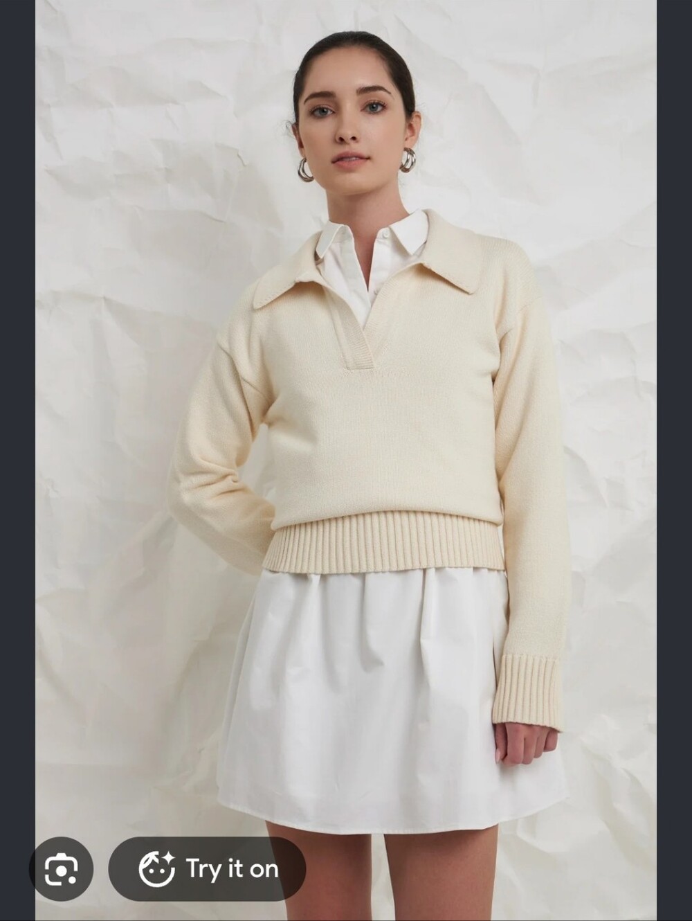 English Factory Cream Collared V-Neck Pullover